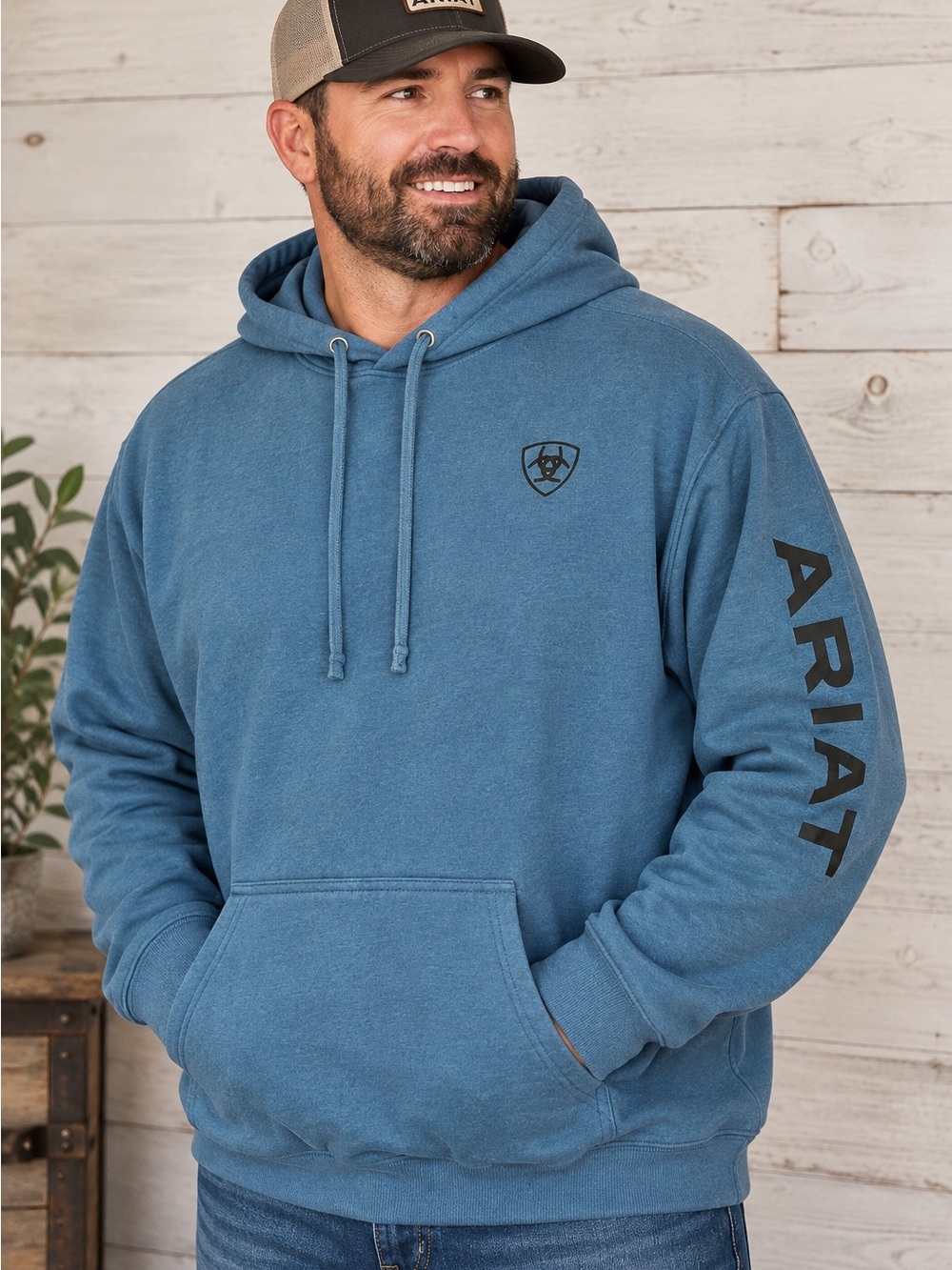 Ariat Men’s Slate Blue Hooded Pullover with Sleeve Logo 3XL